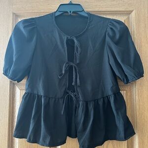 Black Tie-Front Peplum Women's Top - Shein